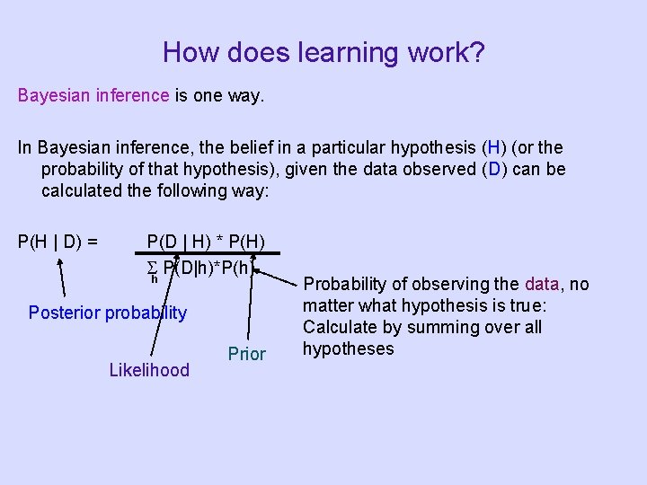 How does learning work? Bayesian inference is one way. In Bayesian inference, the belief How does learning work? Bayesian inference is one way. In Bayesian inference, the belief
