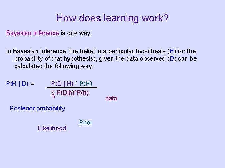 How does learning work? Bayesian inference is one way. In Bayesian inference, the belief How does learning work? Bayesian inference is one way. In Bayesian inference, the belief
