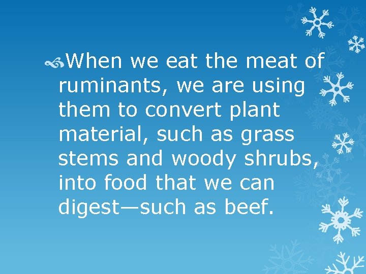  When we eat the meat of ruminants, we are using them to convert
