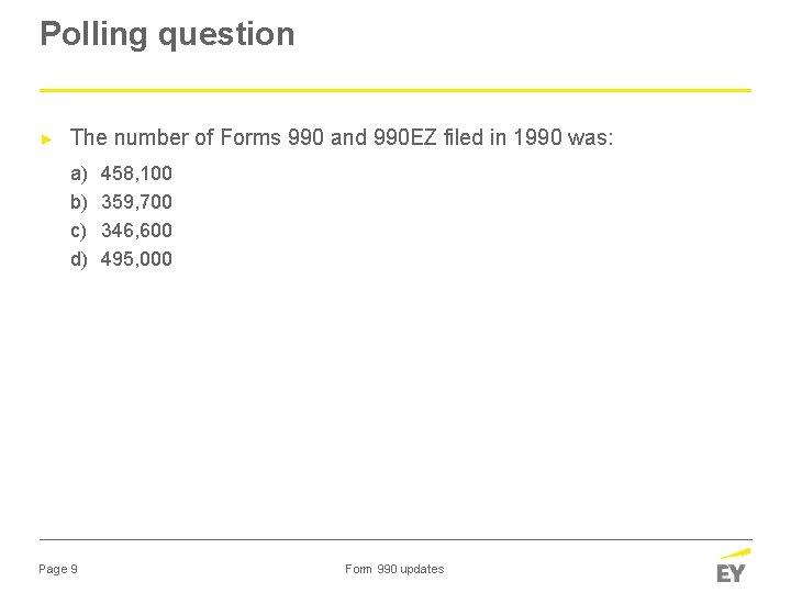 Polling question ► The number of Forms 990 and 990 EZ filed in 1990