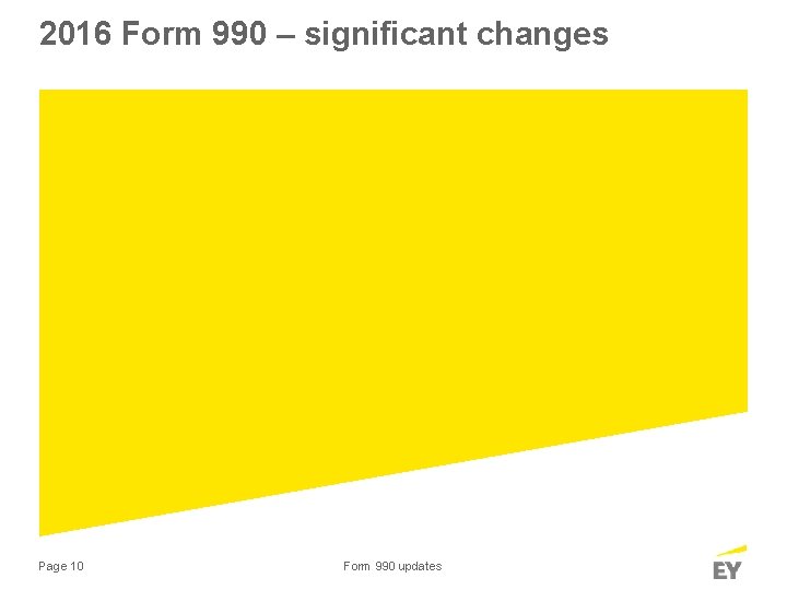 2016 Form 990 – significant changes Page 10 Form 990 updates 