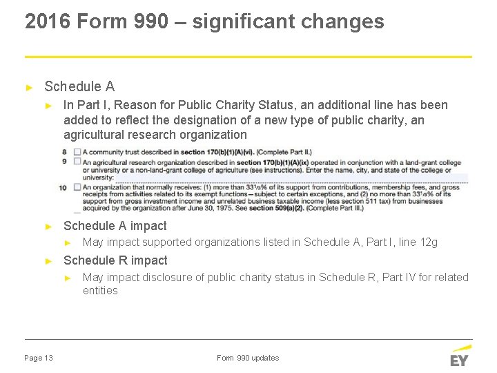 2016 Form 990 – significant changes ► Schedule A ► In Part I, Reason