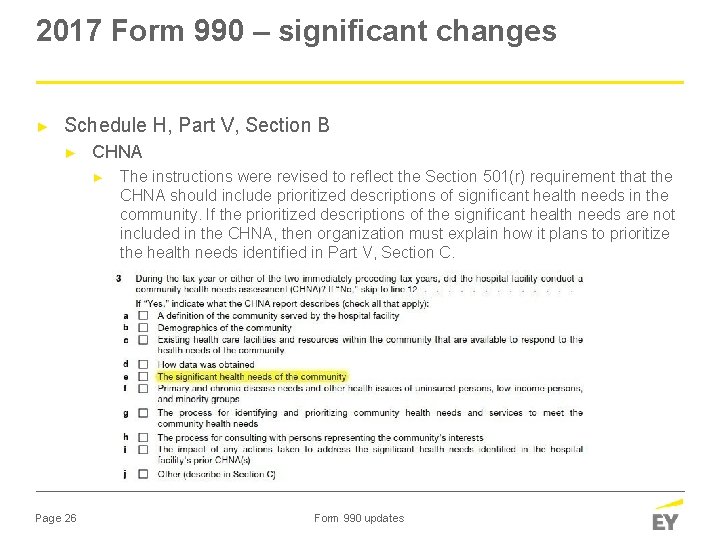 2017 Form 990 – significant changes ► Schedule H, Part V, Section B ►