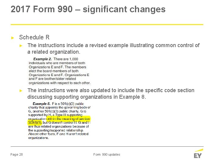 2017 Form 990 – significant changes ► Schedule R ► The instructions include a