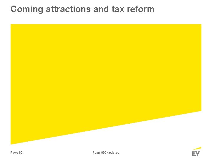 Coming attractions and tax reform Page 62 Form 990 updates 