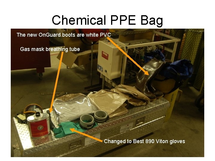 Chemical PPE Bag The new On. Guard boots are white PVC Gas mask breathing
