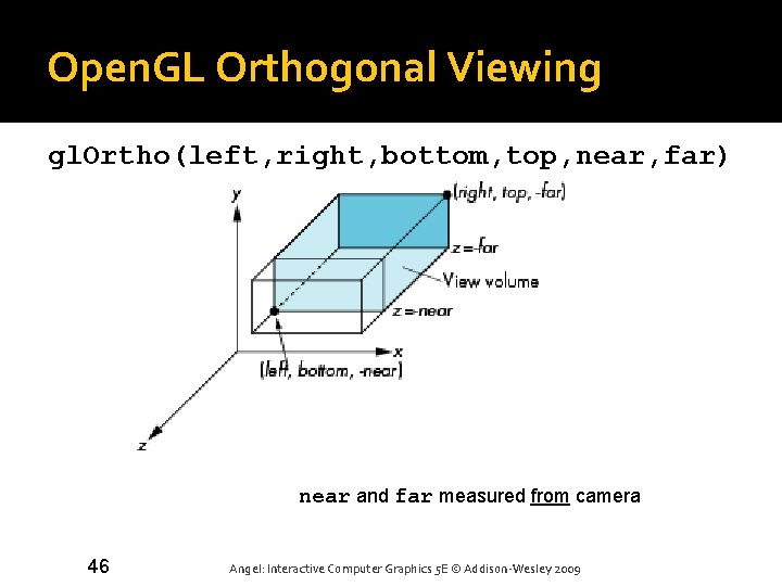 Open. GL Orthogonal Viewing gl. Ortho(left, right, bottom, top, near, far) near and far
