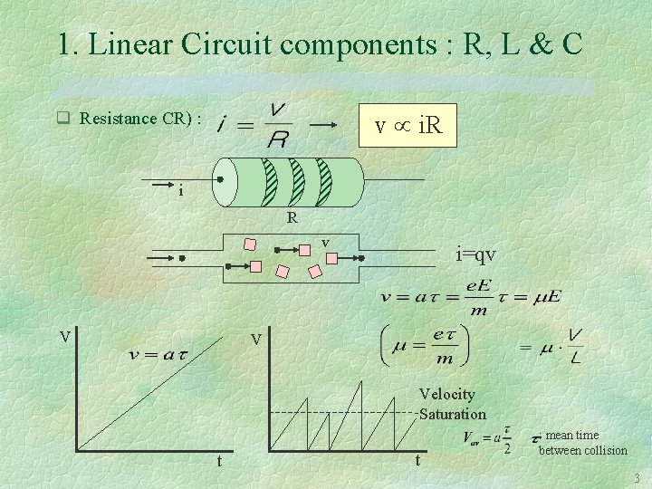 1. Linear Circuit components : R, L & C v i. R q Resistance