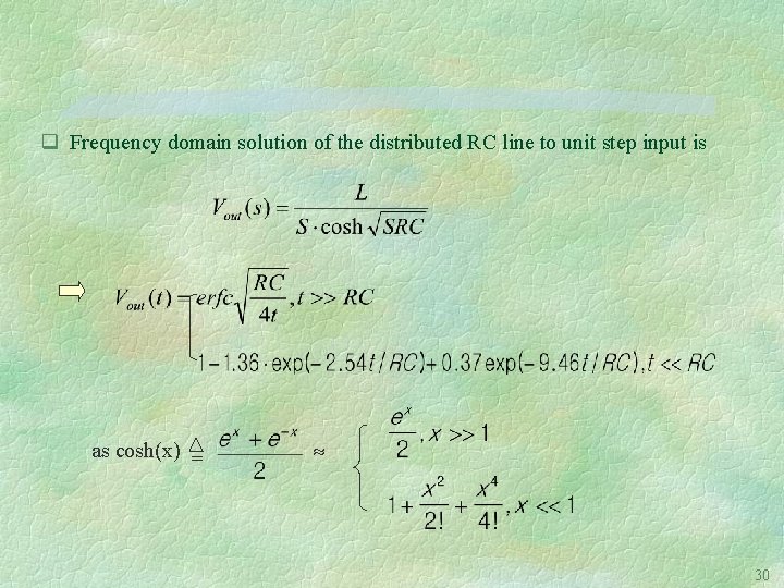 q Frequency domain solution of the distributed RC line to unit step input is