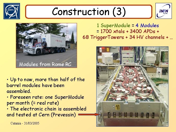 Construction (3) 1 Super. Module = 4 Modules = 1700 xtals + 3400 APDs