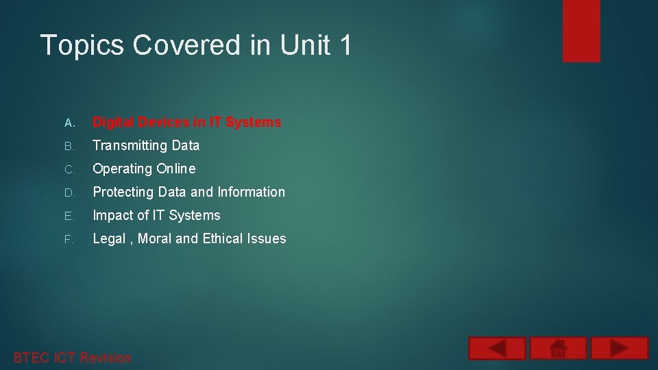 Topics Covered in Unit 1 A. Digital Devices in IT Systems B. Transmitting Data