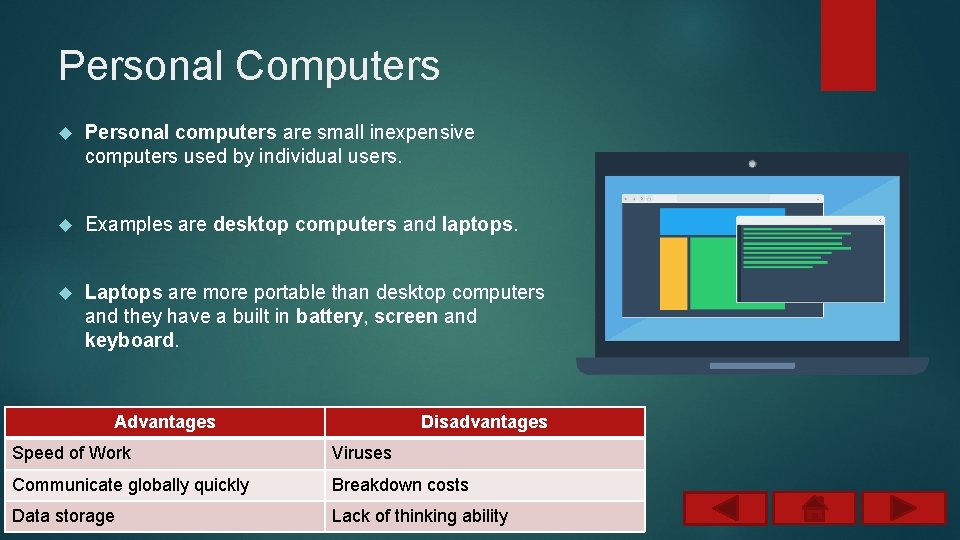 Personal Computers Personal computers are small inexpensive computers used by individual users. Examples are