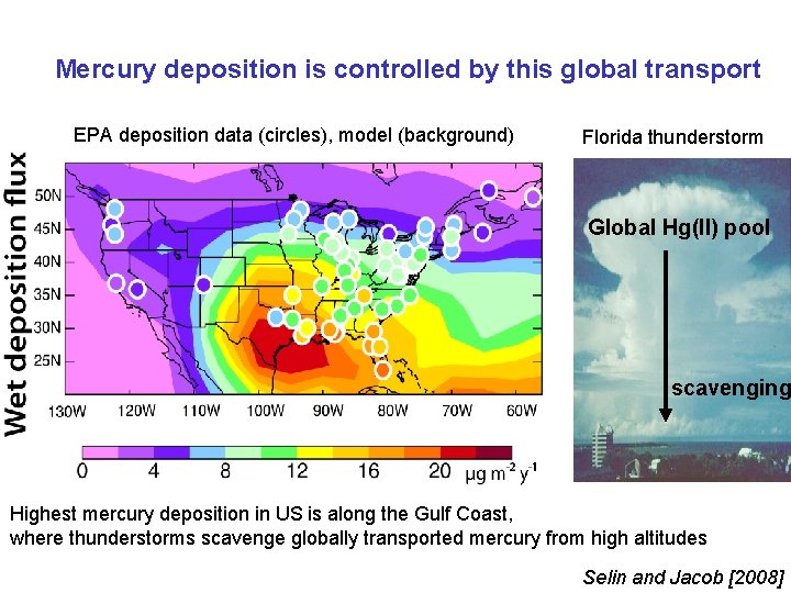 Mercury deposition is controlled by this global transport EPA deposition data (circles), model (background)