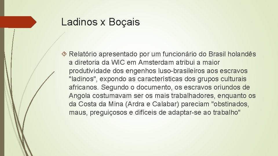 Ladinos x Boçais Relatório apresentado por um funcionário do Brasil holandês a diretoria da