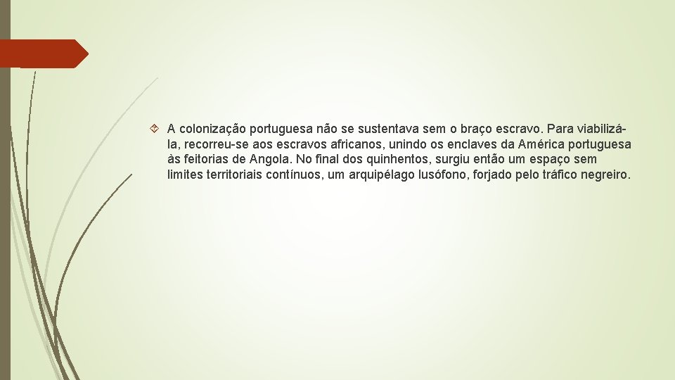  A colonização portuguesa não se sustentava sem o braço escravo. Para viabilizála, recorreu-se