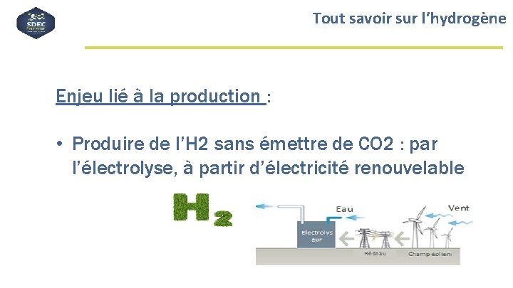 Tout savoir sur l’hydrogène Enjeu lié à la production : • Produire de l’H