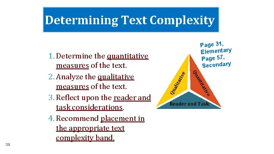 Determining Text Complexity e lita tiv ati ve Qu a tit an 39 Qu