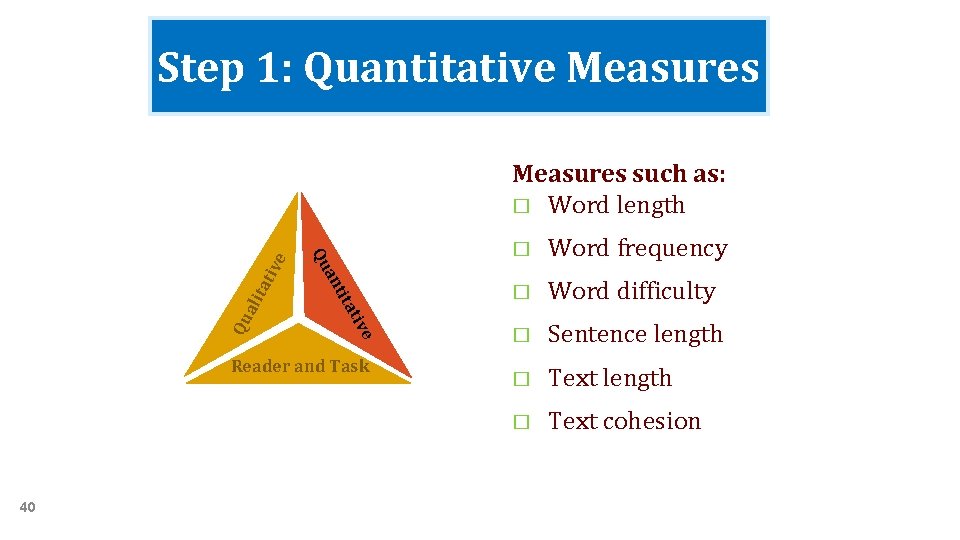 Step 1: Quantitative Measures tat ali Qu ve Reader and Task 40 � Word