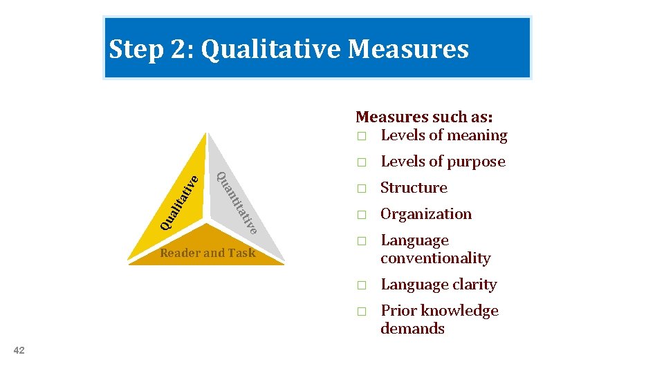 Step 2: Qualitative Measures ve tat ali Qu ati tit an Qu ive Measures
