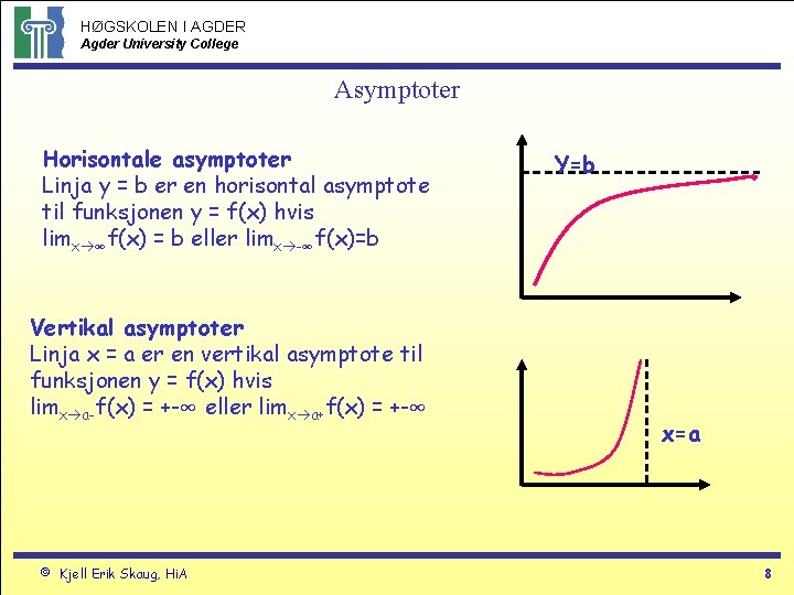 HØGSKOLEN I AGDER Agder University College Asymptoter Horisontale asymptoter Linja y = b er