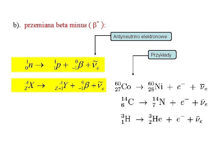  b). przemiana beta minus ( β- ): Antyneutrino elektronowe Przykłady 