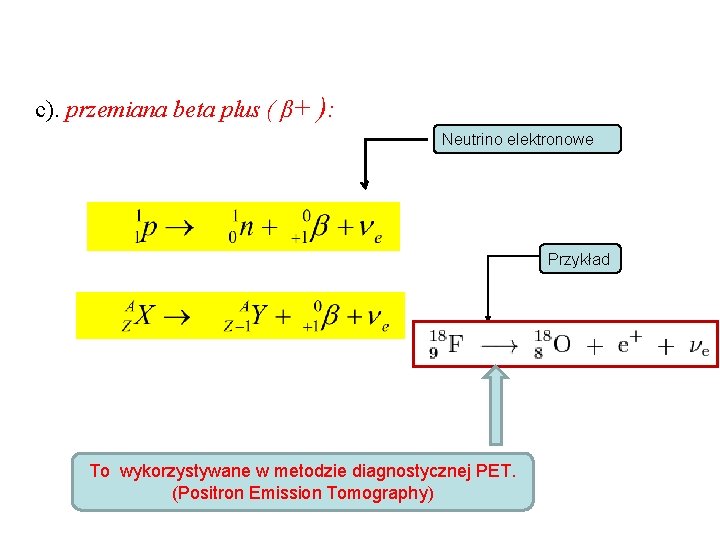  c). przemiana beta plus ( β+ ): Neutrino elektronowe Przykład To wykorzystywane w