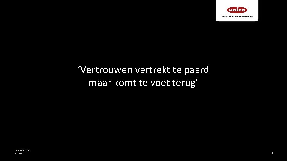 ‘Vertrouwen vertrekt te paard maar komt te voet terug’ March 12, 2021 © Unizo