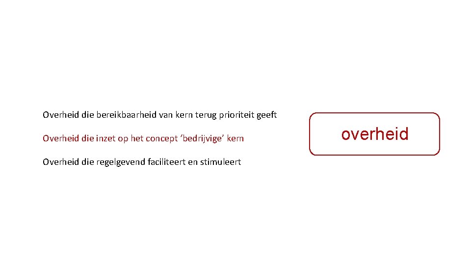 Overheid die bereikbaarheid van kern terug prioriteit geeft Overheid die inzet op het concept