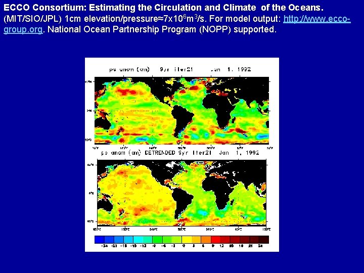 ECCO Consortium: Estimating the Circulation and Climate of the Oceans. (MIT/SIO/JPL) 1 cm elevation/pressure≈7