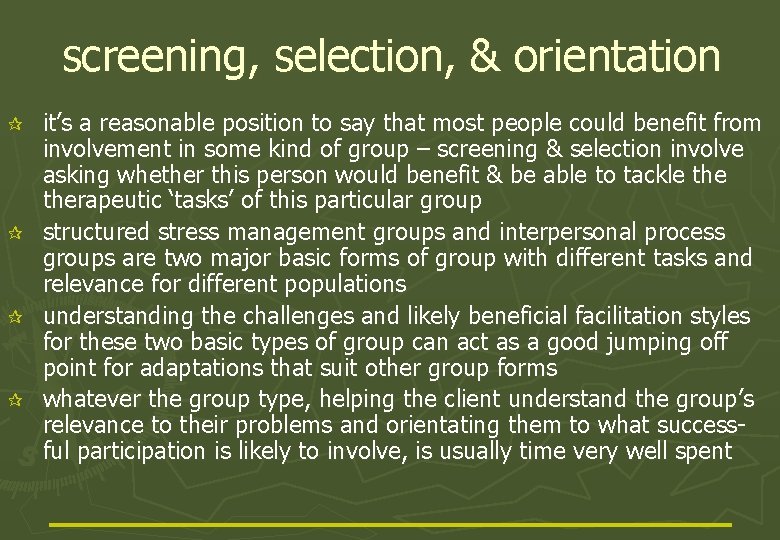 screening, selection, & orientation ¶ ¶ it’s a reasonable position to say that most screening, selection, & orientation ¶ ¶ it’s a reasonable position to say that most