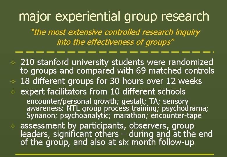 major experiential group research “the most extensive controlled research inquiry into the effectiveness of major experiential group research “the most extensive controlled research inquiry into the effectiveness of