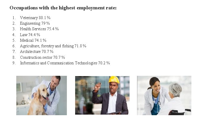 Occupations with the highest employment rate: 1. 2. 3. 4. 5. 6. 7. 8.