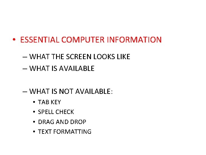  • ESSENTIAL COMPUTER INFORMATION – WHAT THE SCREEN LOOKS LIKE – WHAT IS