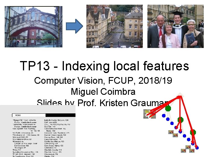 TP 13 - Indexing local features Computer Vision, FCUP, 2018/19 Miguel Coimbra Slides by