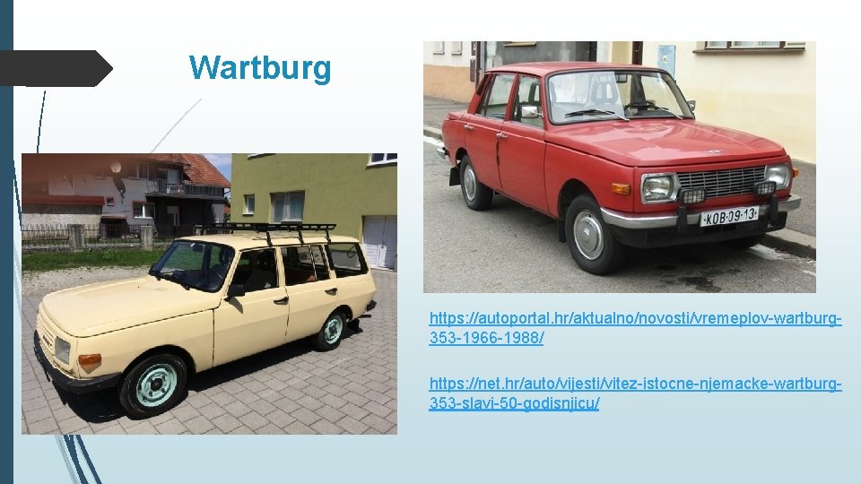 Wartburg https: //autoportal. hr/aktualno/novosti/vremeplov-wartburg 353 -1966 -1988/ https: //net. hr/auto/vijesti/vitez-istocne-njemacke-wartburg 353 -slavi-50 -godisnjicu/ Wartburg https: //autoportal. hr/aktualno/novosti/vremeplov-wartburg 353 -1966 -1988/ https: //net. hr/auto/vijesti/vitez-istocne-njemacke-wartburg 353 -slavi-50 -godisnjicu/