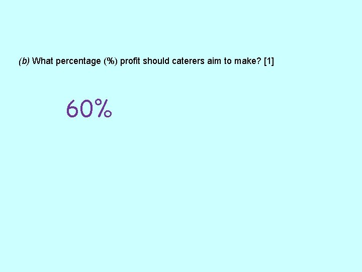 (b) What percentage (%) profit should caterers aim to make? [1] 60% 