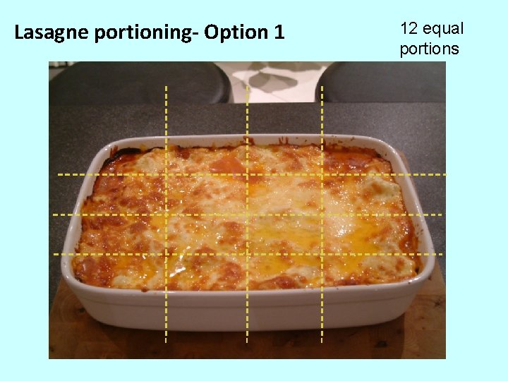 Lasagne portioning- Option 1 12 equal portions Lasagne portioning- Option 1 12 equal portions