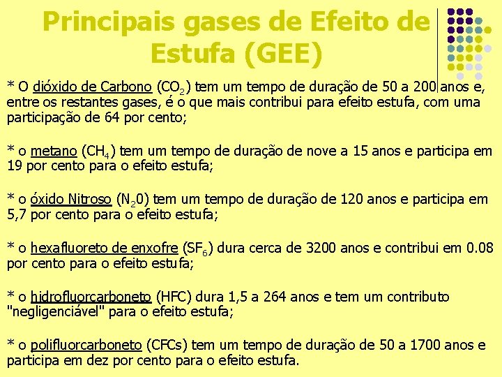 Principais gases de Efeito de Estufa (GEE) * O dióxido de Carbono (CO 2)