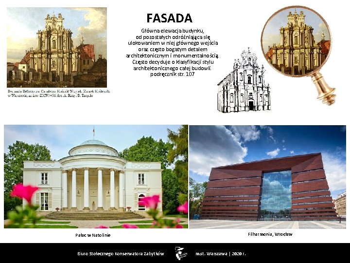 FASADA Główna elewacja budynku, od pozostałych odróżniająca się ulokowaniem w niej głównego wejścia oraz