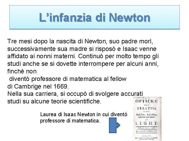 L’infanzia di Newton Tre mesi dopo la nascita di Newton, suo padre morì, successivamente