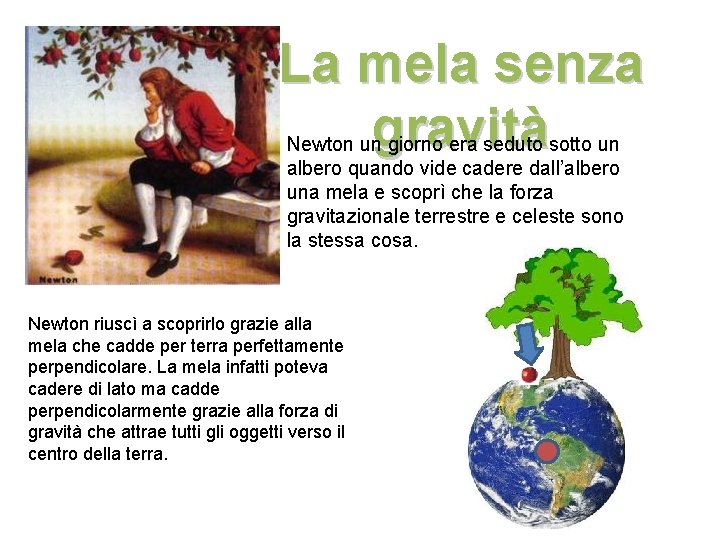 La mela senza gravità Newton un giorno era seduto sotto un albero quando vide