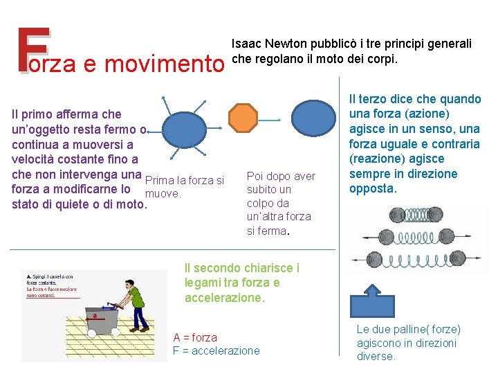 Forza e movimento Il primo afferma che un’oggetto resta fermo o continua a muoversi