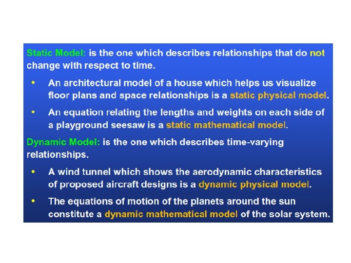 Classification of model Conceptual model is a representation