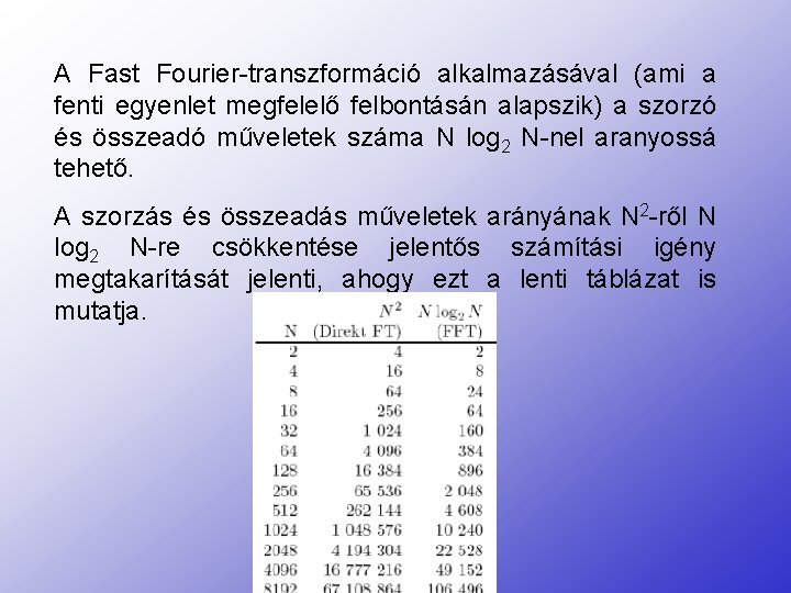 A Fast Fourier-transzformáció alkalmazásával (ami a fenti egyenlet megfelelő felbontásán alapszik) a szorzó és