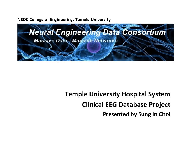 NEDC College of Engineering, Temple University Hospital System Clinical EEG Database Project Presented by
