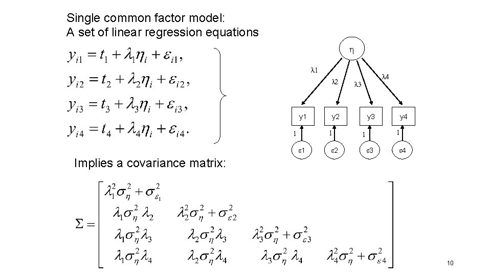 Single common factor model: A set of linear regression equations l 1 l 2