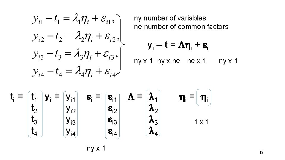 ny number of variables ne number of common factors yi – t = i