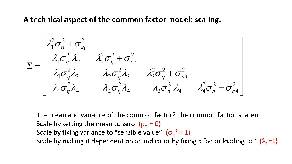 A technical aspect of the common factor model: scaling. The mean and variance of