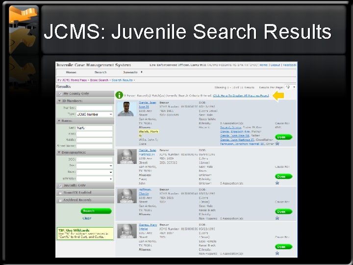 JCMS: Juvenile Search Results 