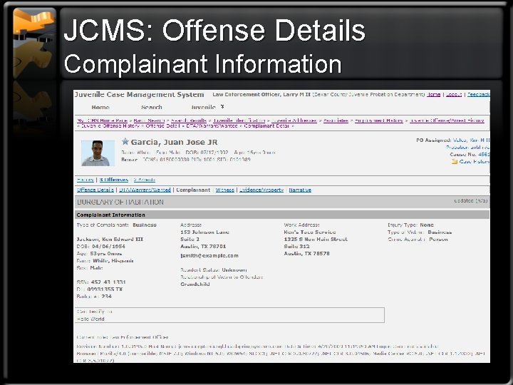 JCMS: Offense Details Complainant Information 